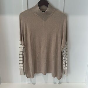 Jones New York Signature medium beige white long sleeve shirt dress elegant